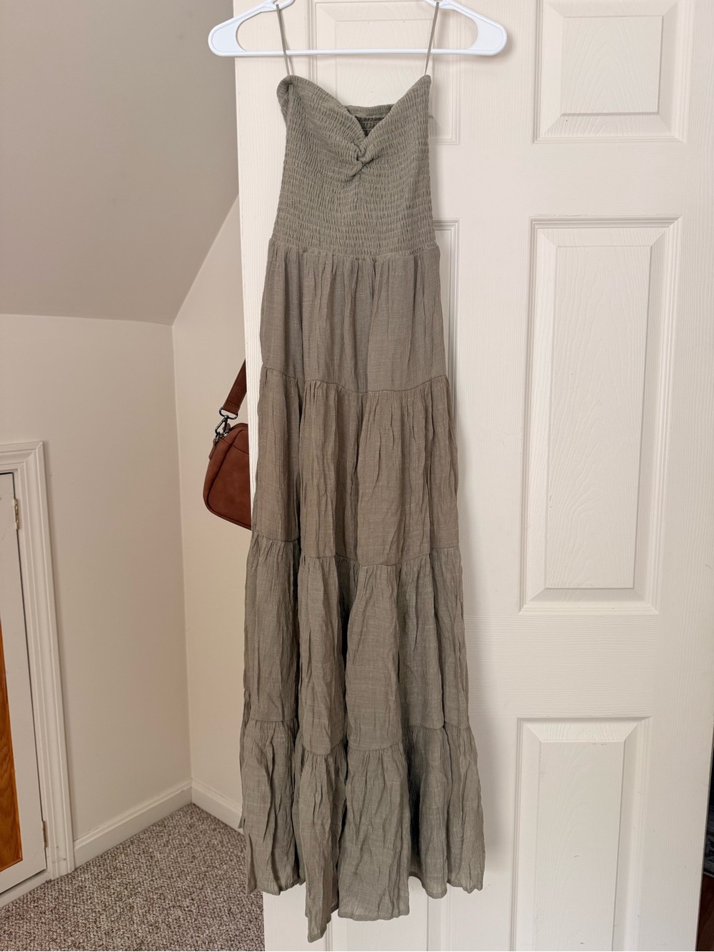 Source Unknown Olive Green Strapless Tiered Maxi Dress